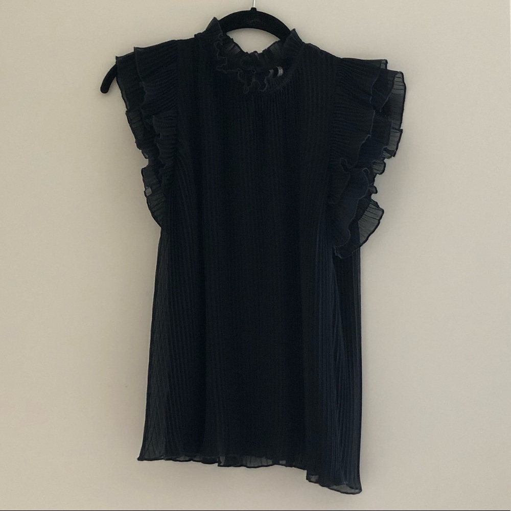Anthropologie Pleated Ruffle Sleeve Top